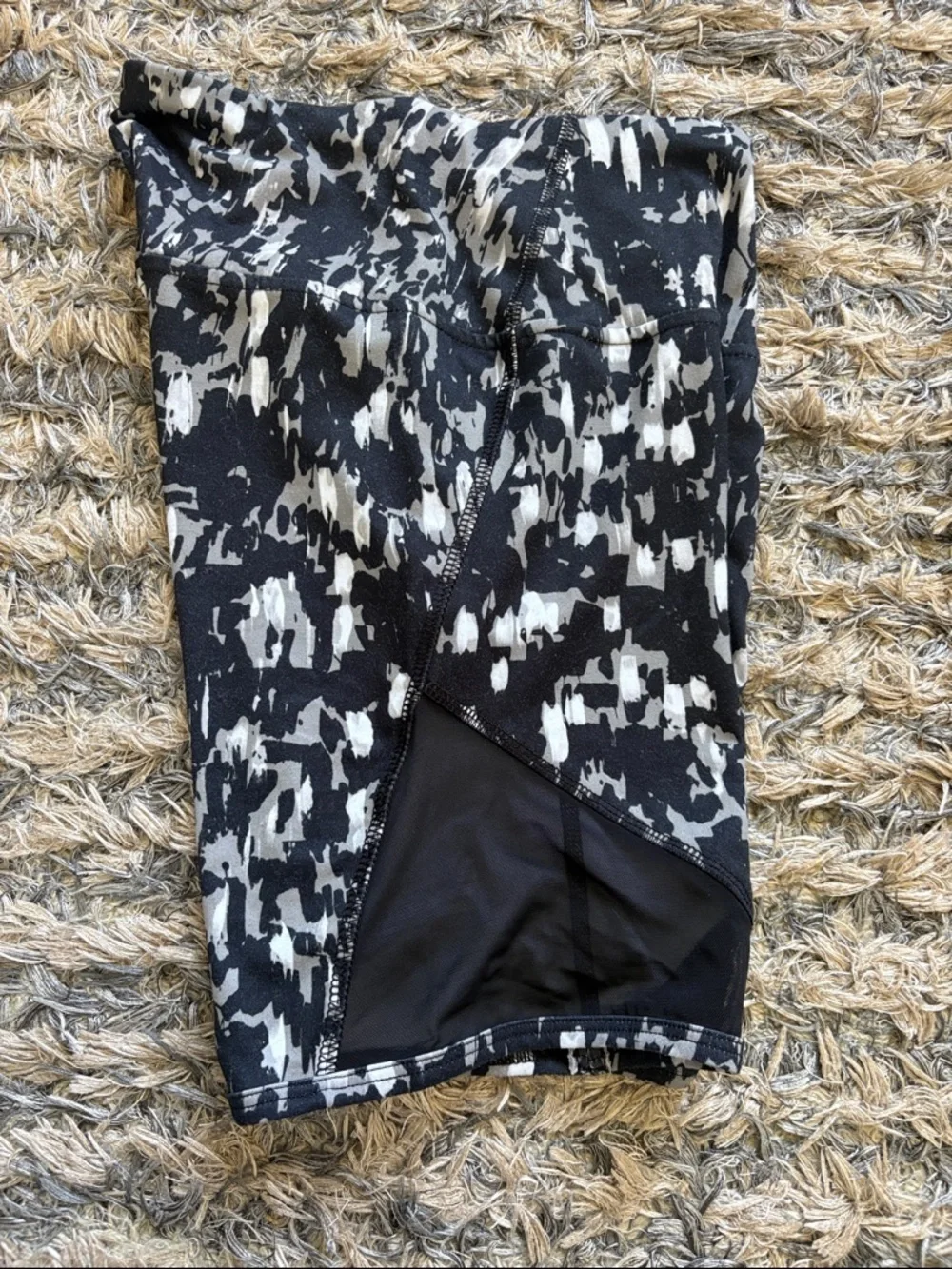 Black & White Abstract Athletic Shorts with Mesh Accents XS
